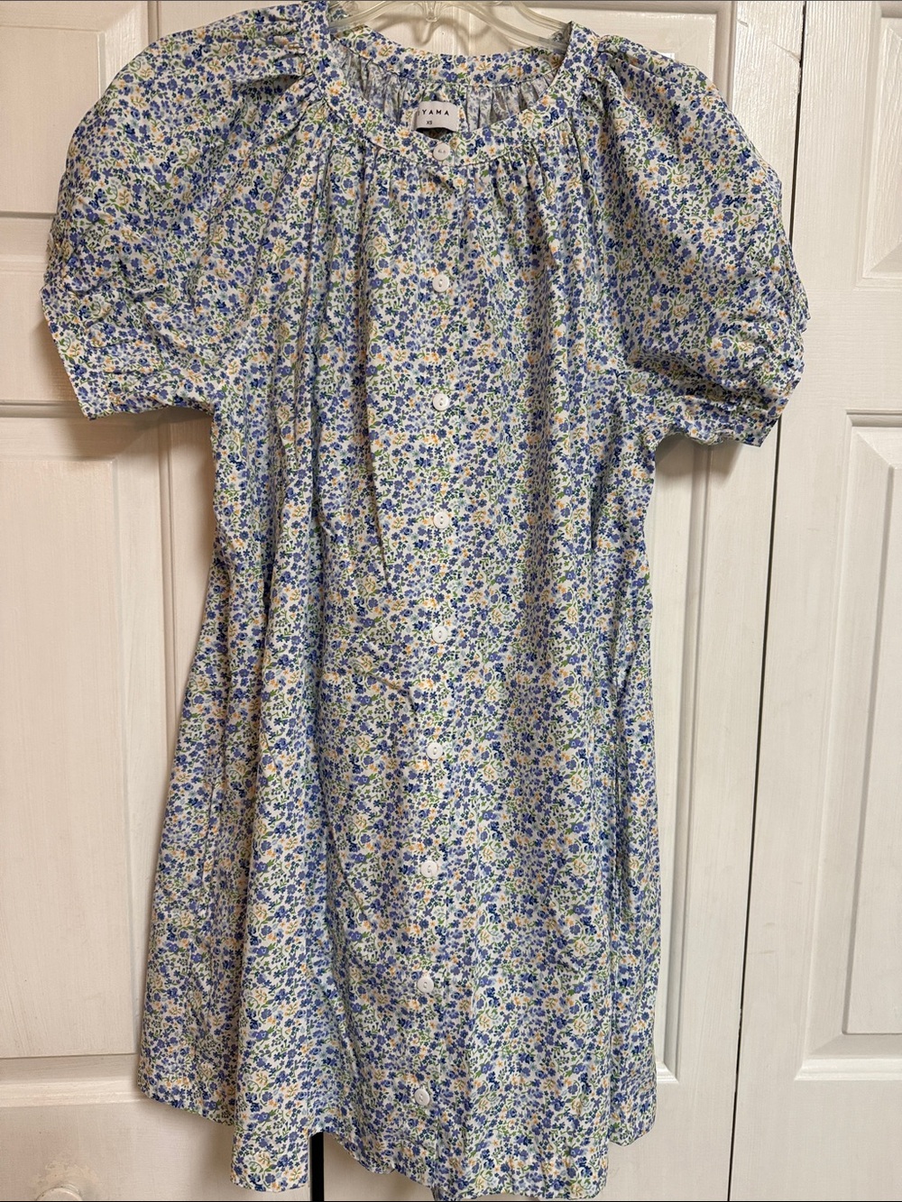 Piyama Luxury Blue Floral Puff-Sleeve Mini Dress